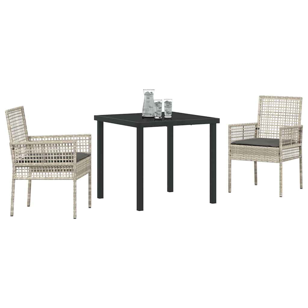 Garden Dining Set with Cushion 3 pcs Light Grey Poly rattan
