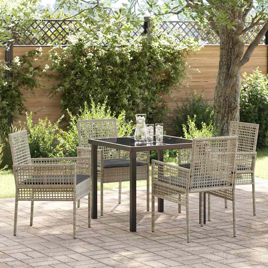 Garden Dining Set with Cushion 5 pcs Light Grey Poly rattan