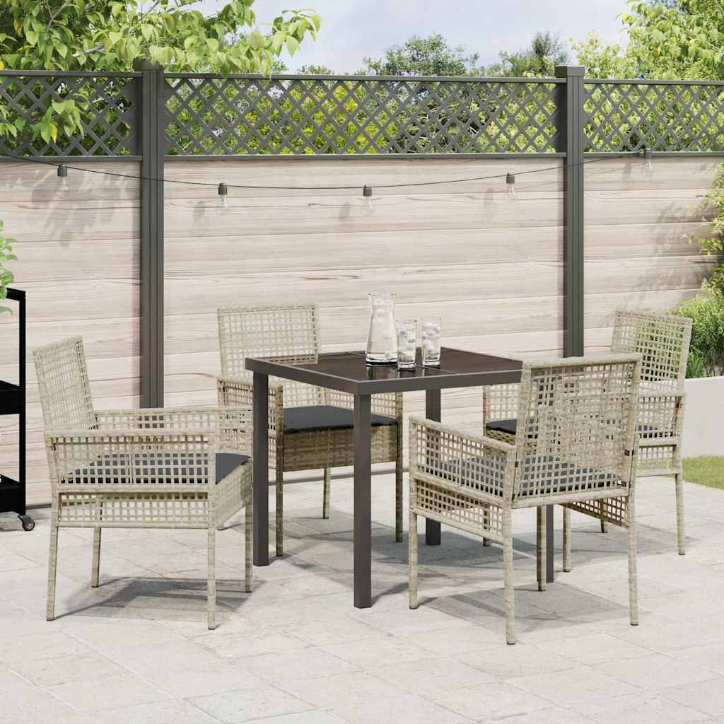 Garden Dining Set with Cushion 5 pcs Light Grey Poly rattan