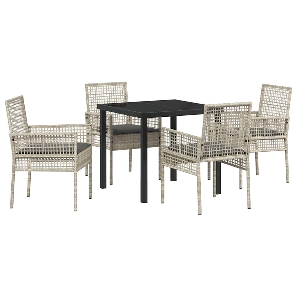 Garden Dining Set with Cushion 5 pcs Light Grey Poly rattan
