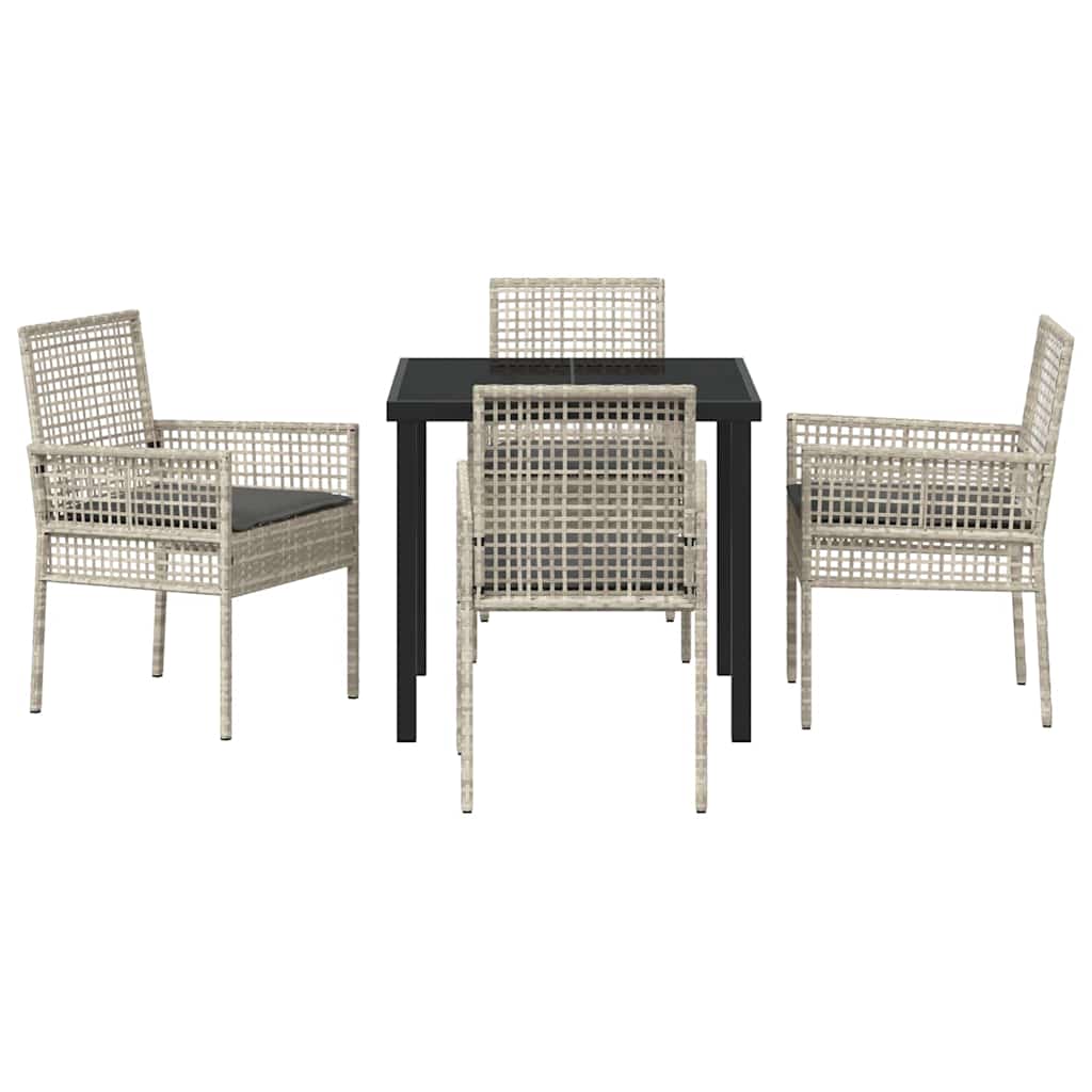 Garden Dining Set with Cushion 5 pcs Light Grey Poly rattan