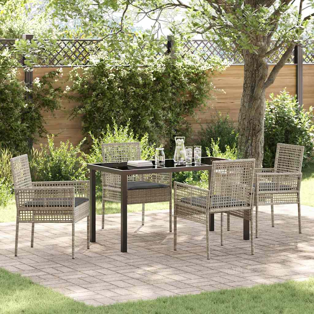 Garden Dining Set with Cushion 5 pcs Light Grey Poly rattan