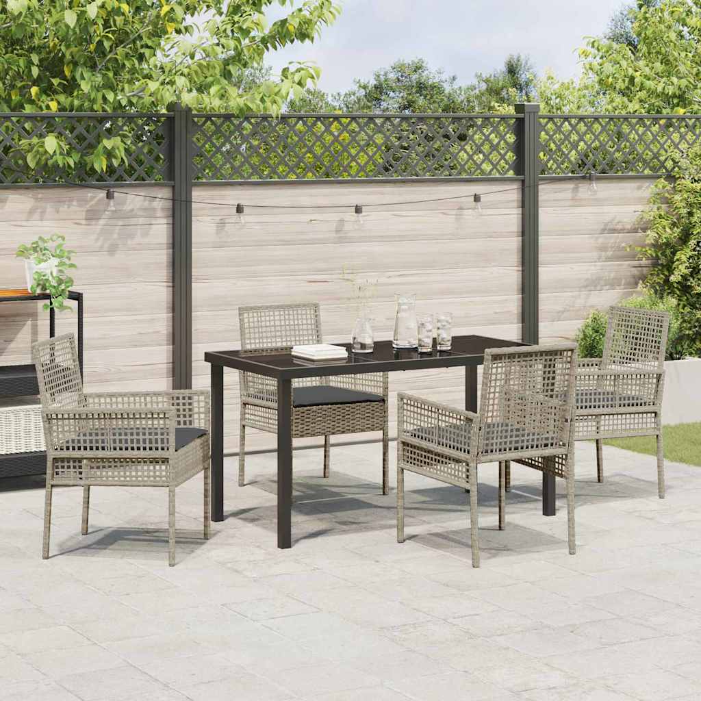 Garden Dining Set with Cushion 5 pcs Light Grey Poly rattan