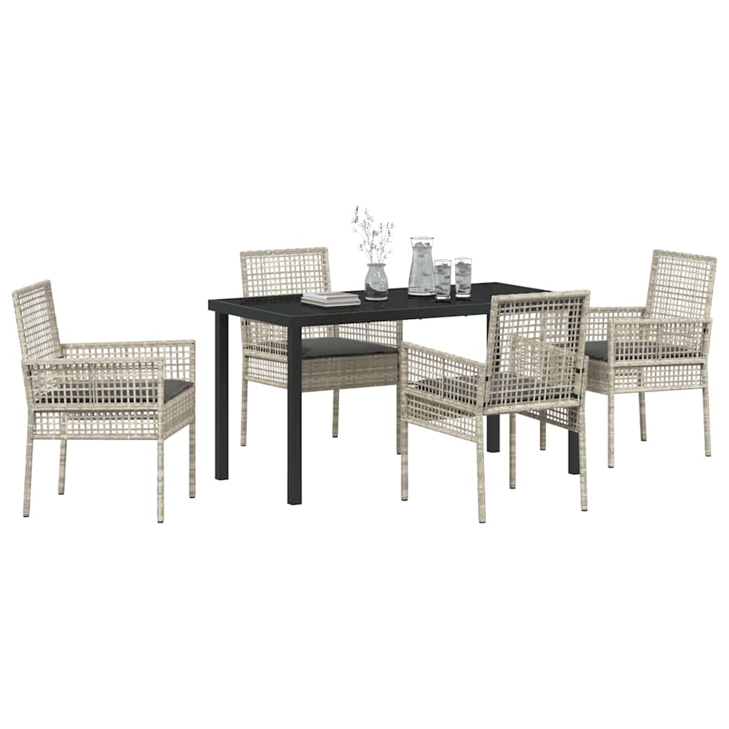 Garden Dining Set with Cushion 5 pcs Light Grey Poly rattan