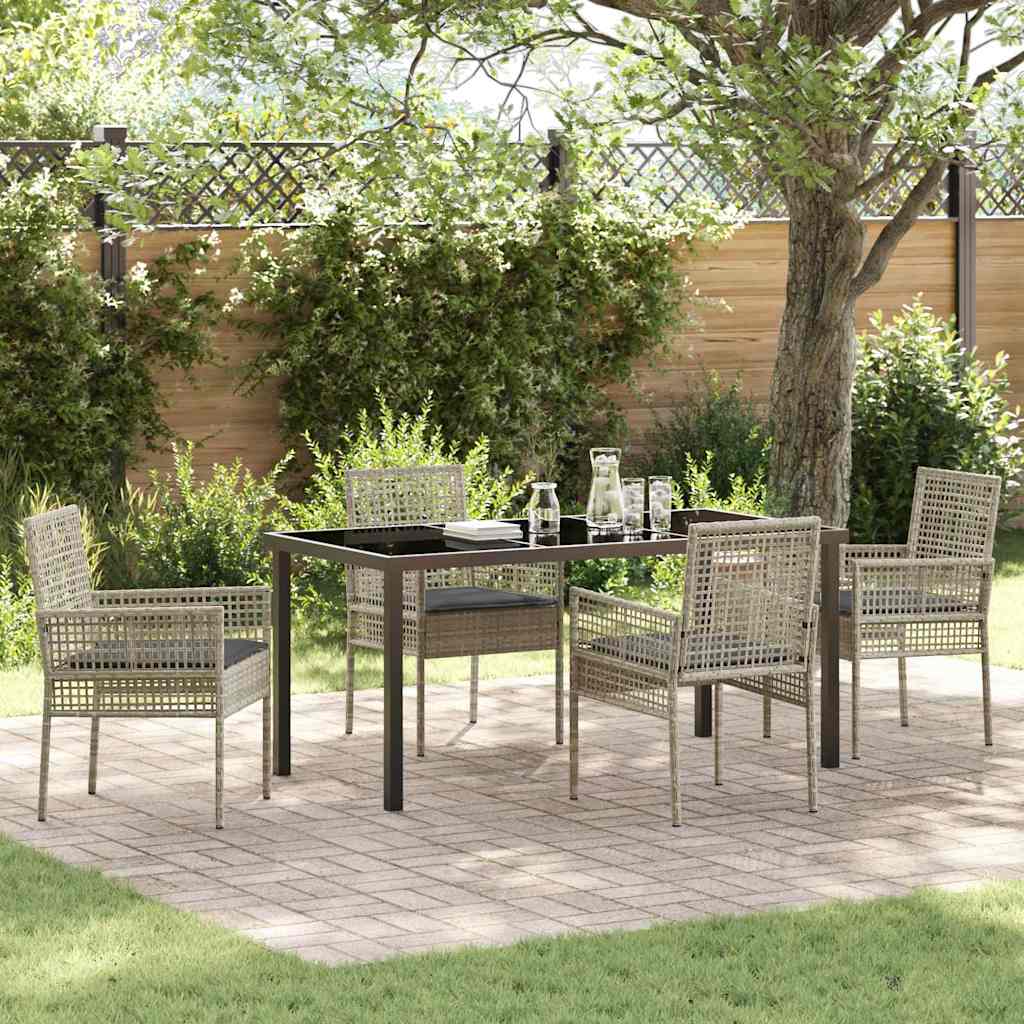 Garden Dining Set with Cushion 5 pcs Light Grey Poly rattan