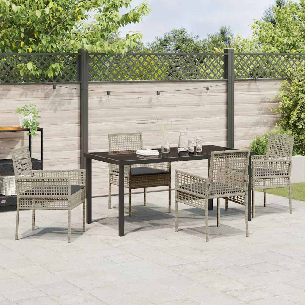 Garden Dining Set with Cushion 5 pcs Light Grey Poly rattan