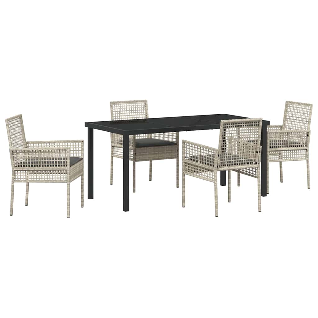 Garden Dining Set with Cushion 5 pcs Light Grey Poly rattan