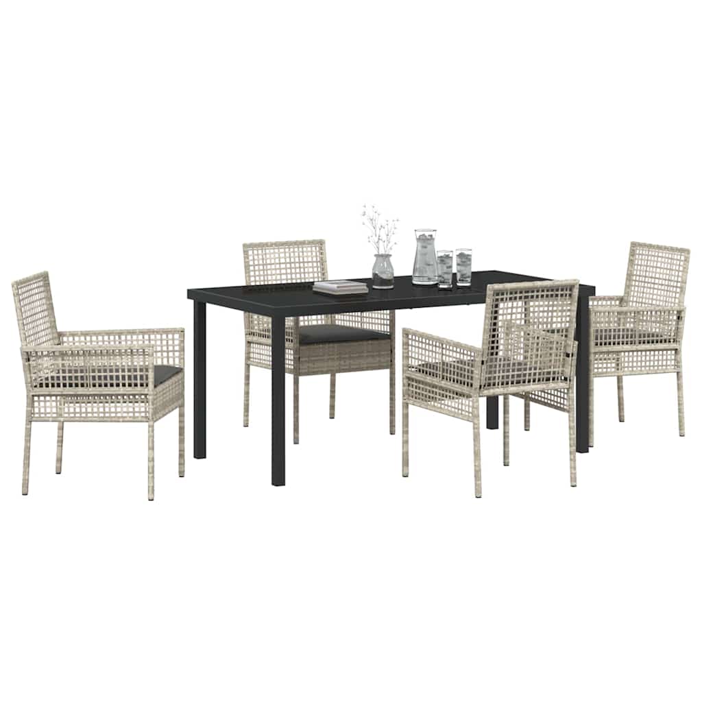 Garden Dining Set with Cushion 5 pcs Light Grey Poly rattan