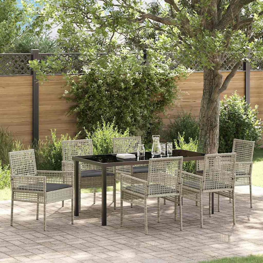 Garden Dining Set with Cushion 7 pcs Light Grey Poly rattan
