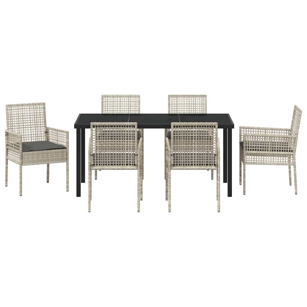 Garden Dining Set with Cushion 7 pcs Light Grey Poly rattan