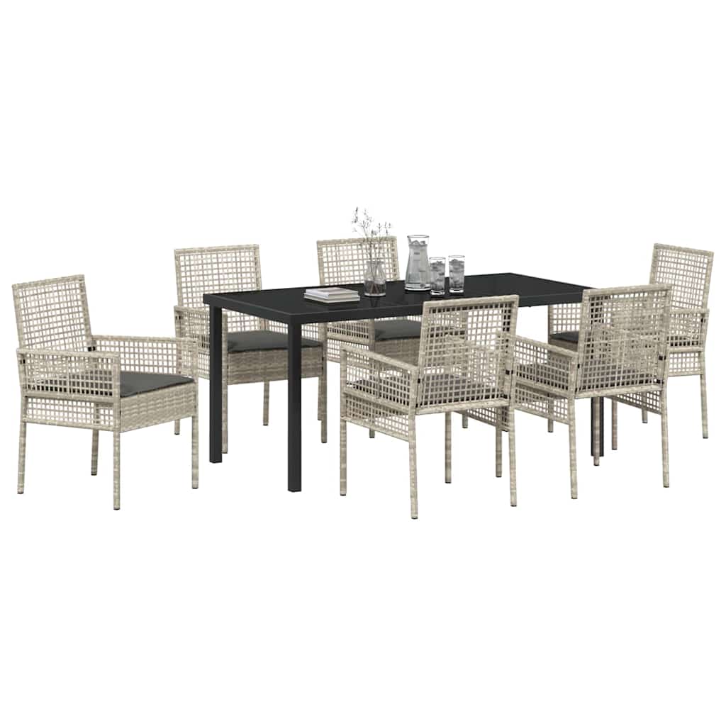 Garden Dining Set with Cushion 7 pcs Light Grey Poly rattan