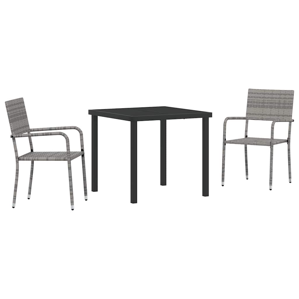 Garden Dining Set 3 pcs Grey Poly rattan