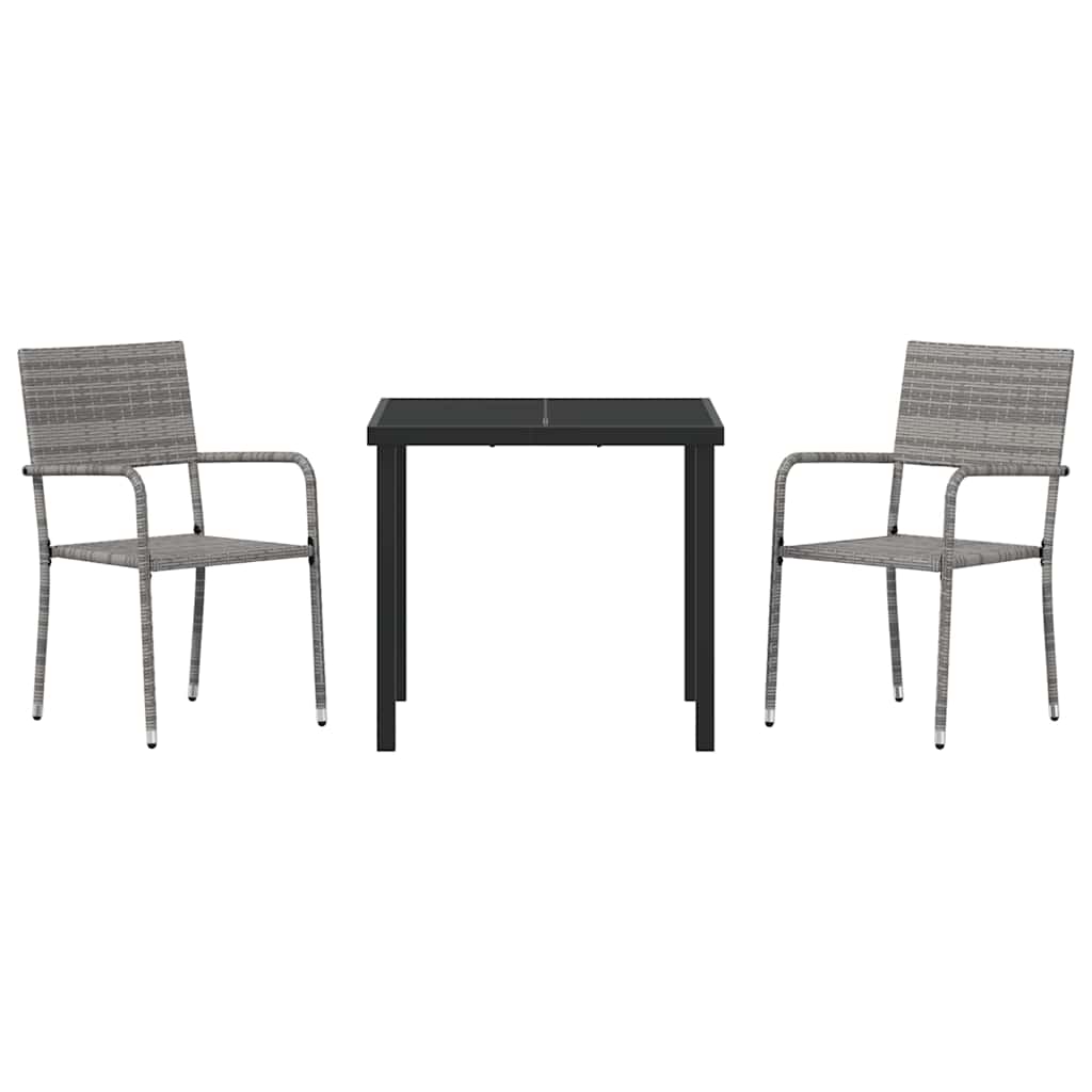 Garden Dining Set 3 pcs Grey Poly rattan
