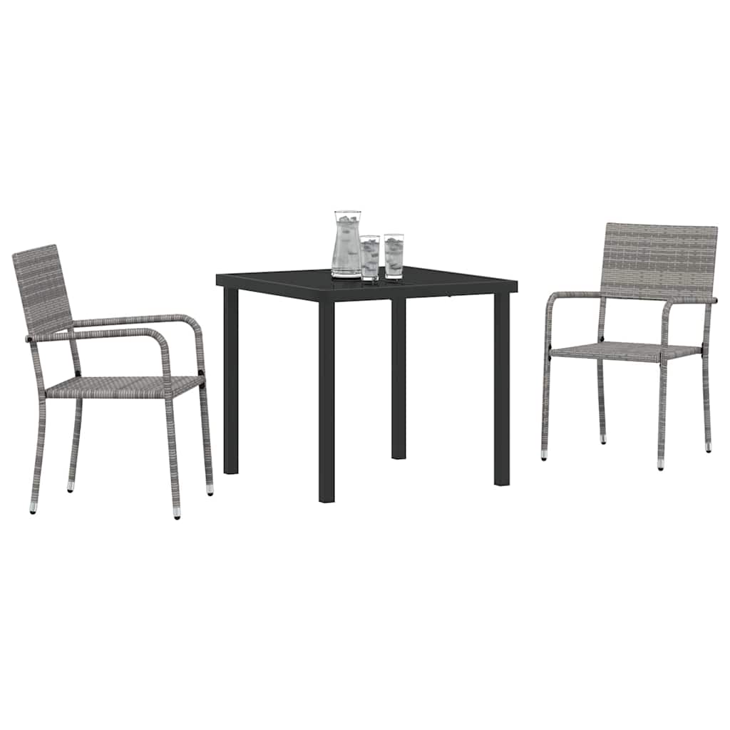 Garden Dining Set 3 pcs Grey Poly rattan