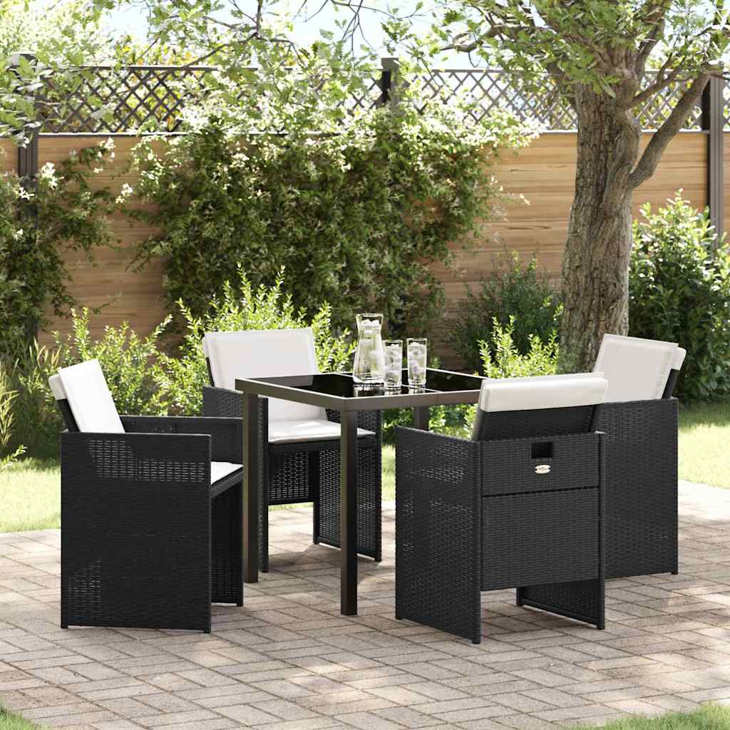 Garden Dining Set with Cushion Folding 5 pcs Black Poly rattan