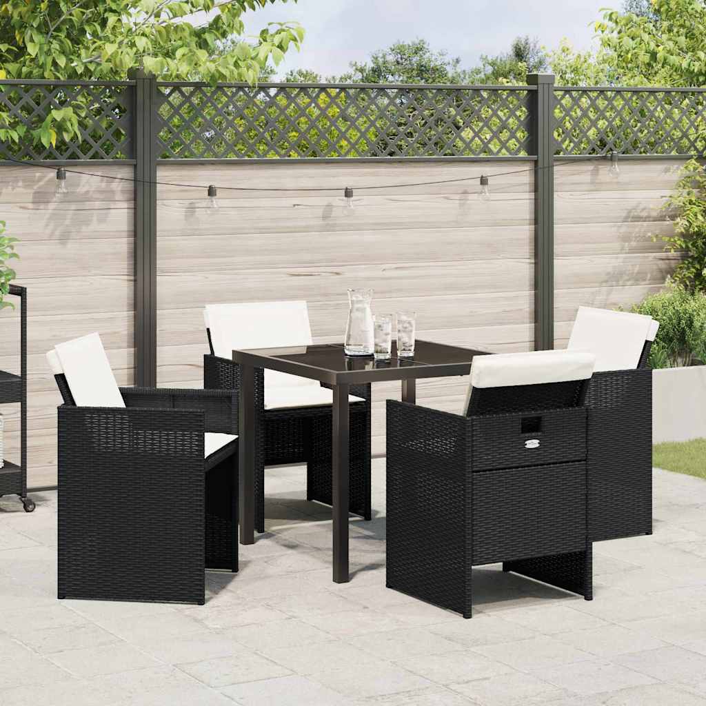 Garden Dining Set with Cushion Folding 5 pcs Black Poly rattan