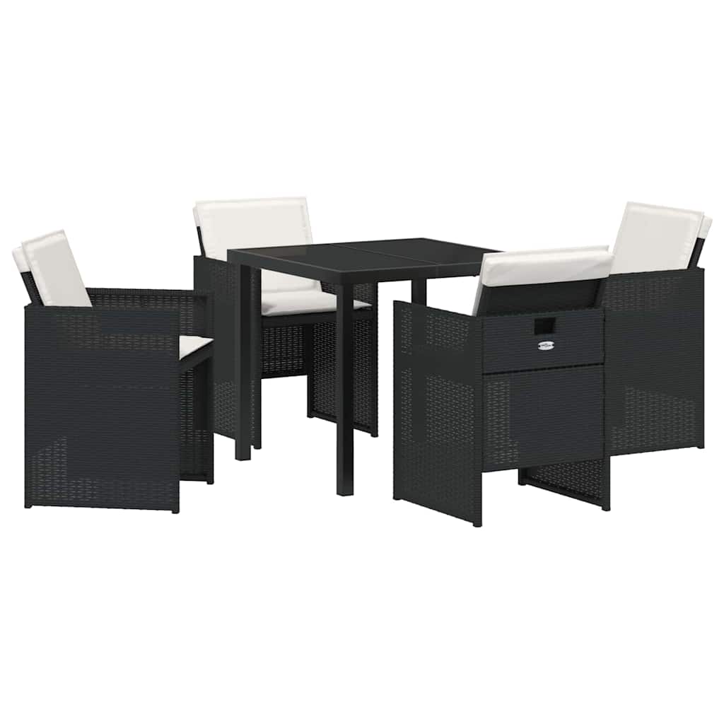 Garden Dining Set with Cushion Folding 5 pcs Black Poly rattan