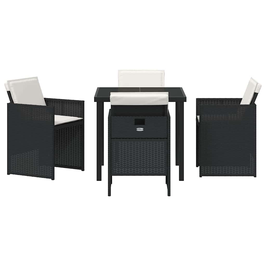 Garden Dining Set with Cushion Folding 5 pcs Black Poly rattan