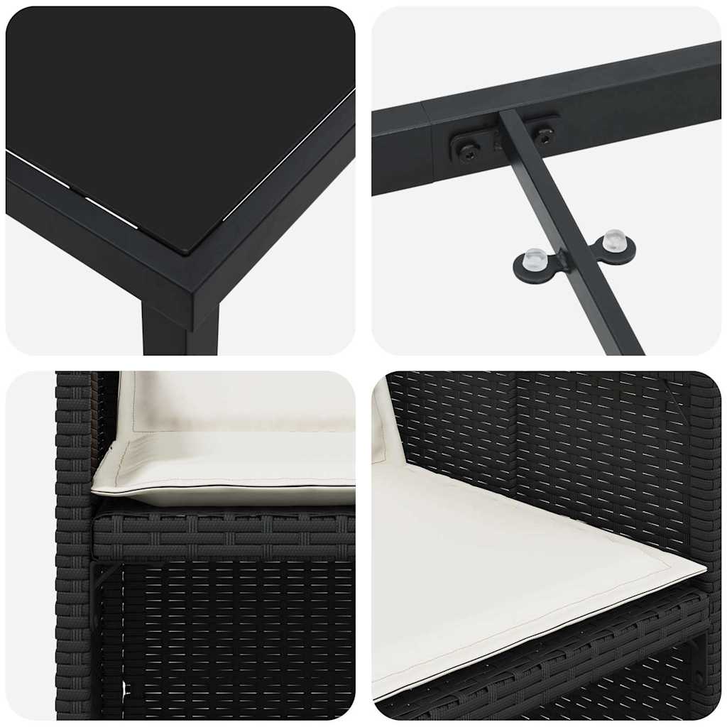 Garden Dining Set with Cushion Folding 5 pcs Black Poly rattan