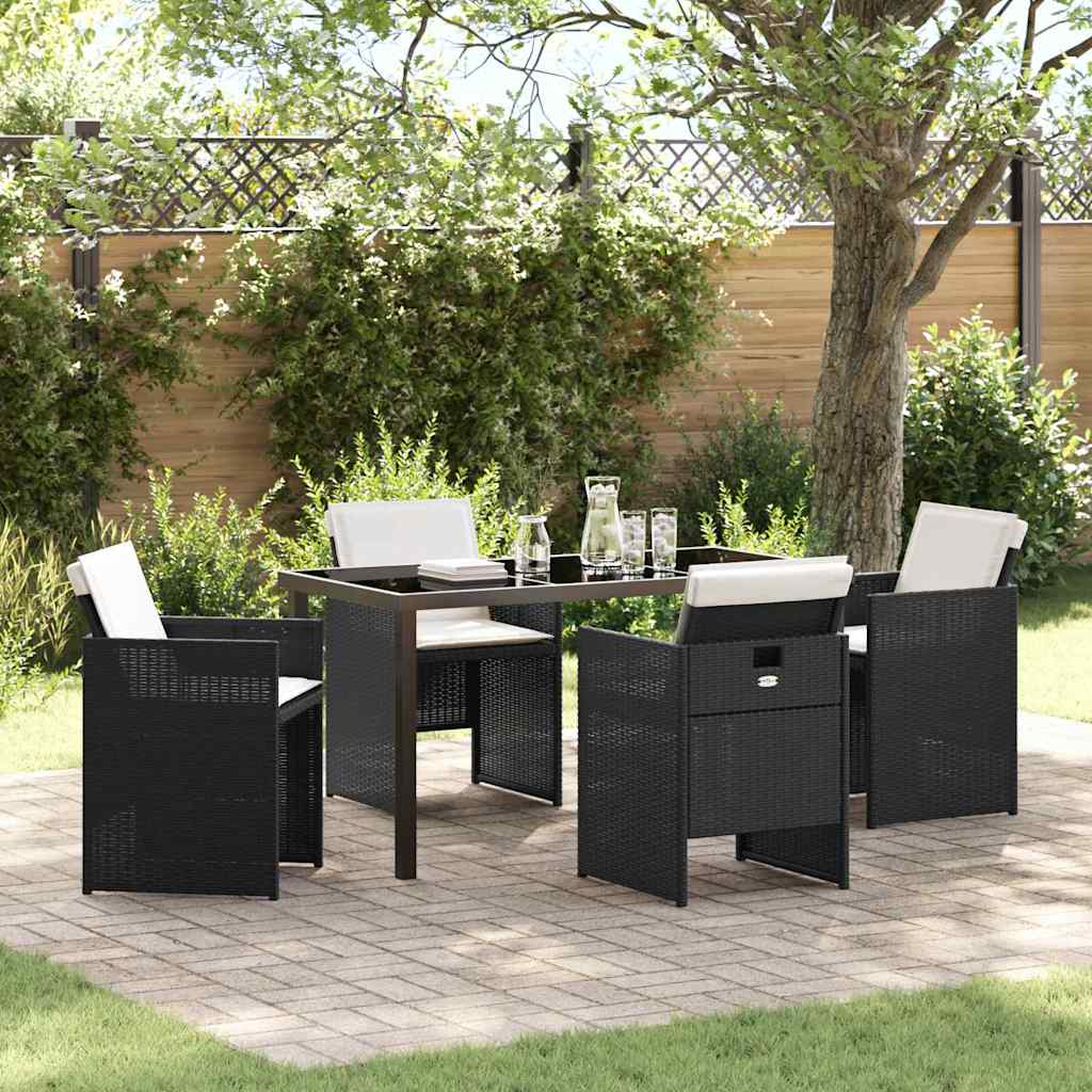 Garden Dining Set with Cushion Folding 5 pcs Black Poly rattan