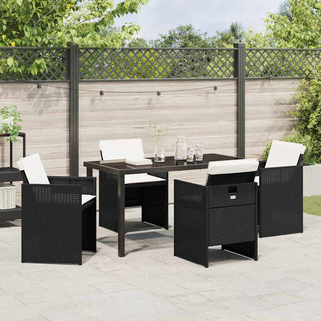 Garden Dining Set with Cushion Folding 5 pcs Black Poly rattan