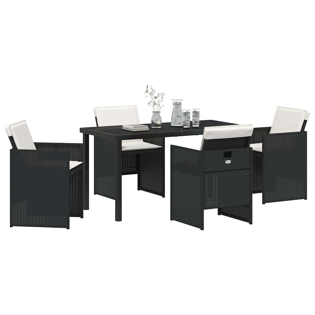 Garden Dining Set with Cushion Folding 5 pcs Black Poly rattan