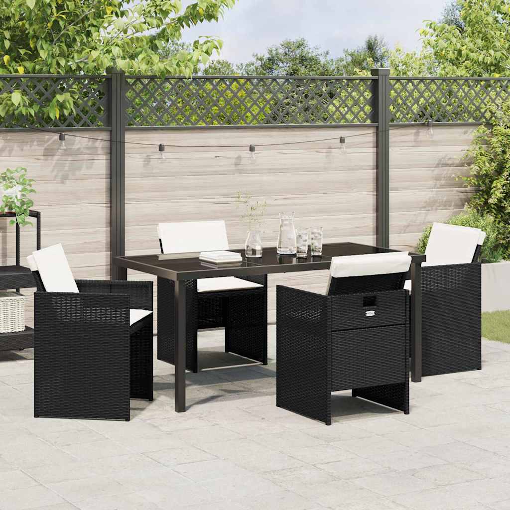 Garden Dining Set with Cushion Folding 5 pcs Black Poly rattan