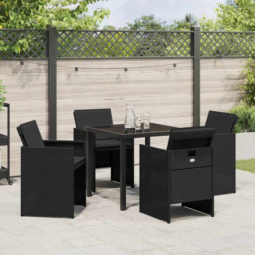 Garden Dining Set with Cushion Folding 5 pcs Black Poly rattan