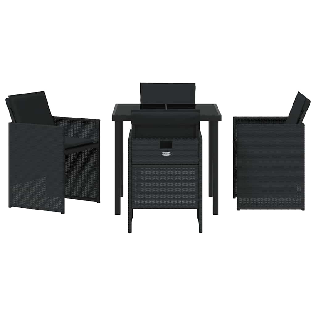 Garden Dining Set with Cushion Folding 5 pcs Black Poly rattan