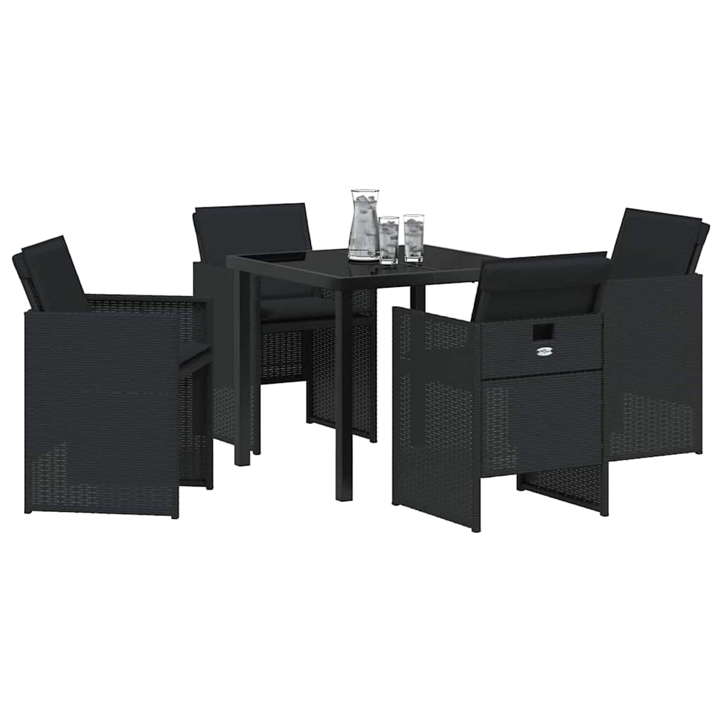 Garden Dining Set with Cushion Folding 5 pcs Black Poly rattan