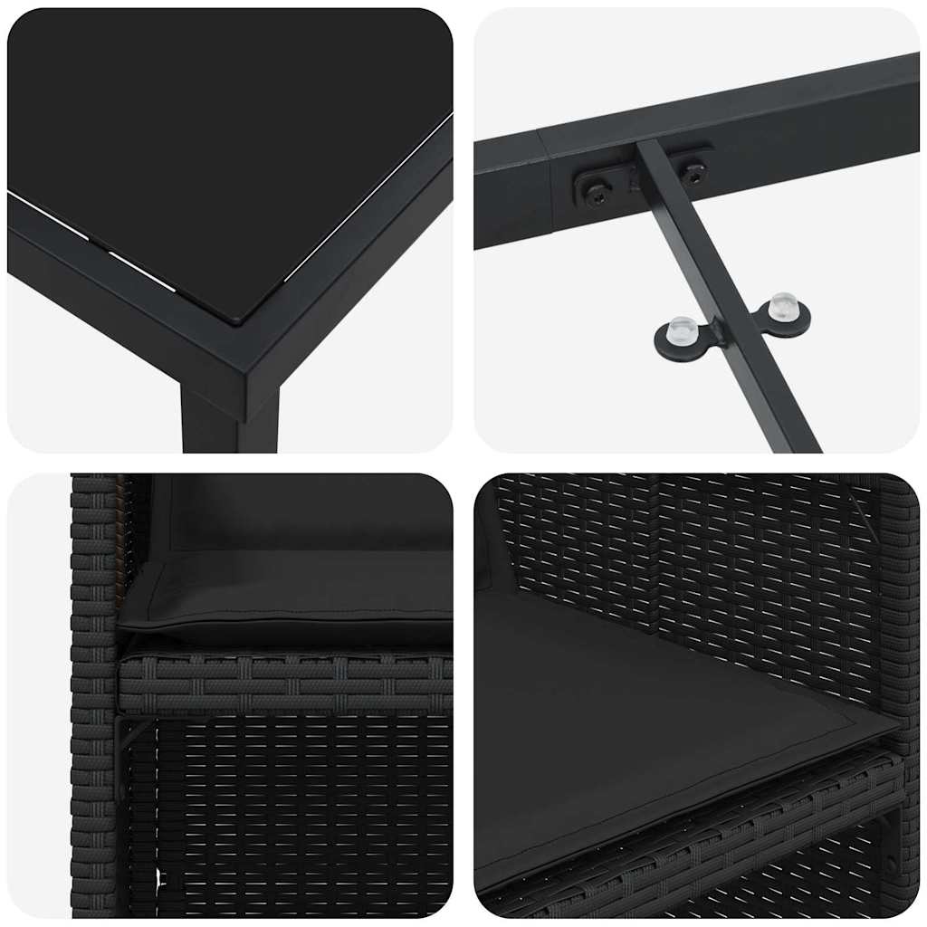 Garden Dining Set with Cushion Folding 5 pcs Black Poly rattan