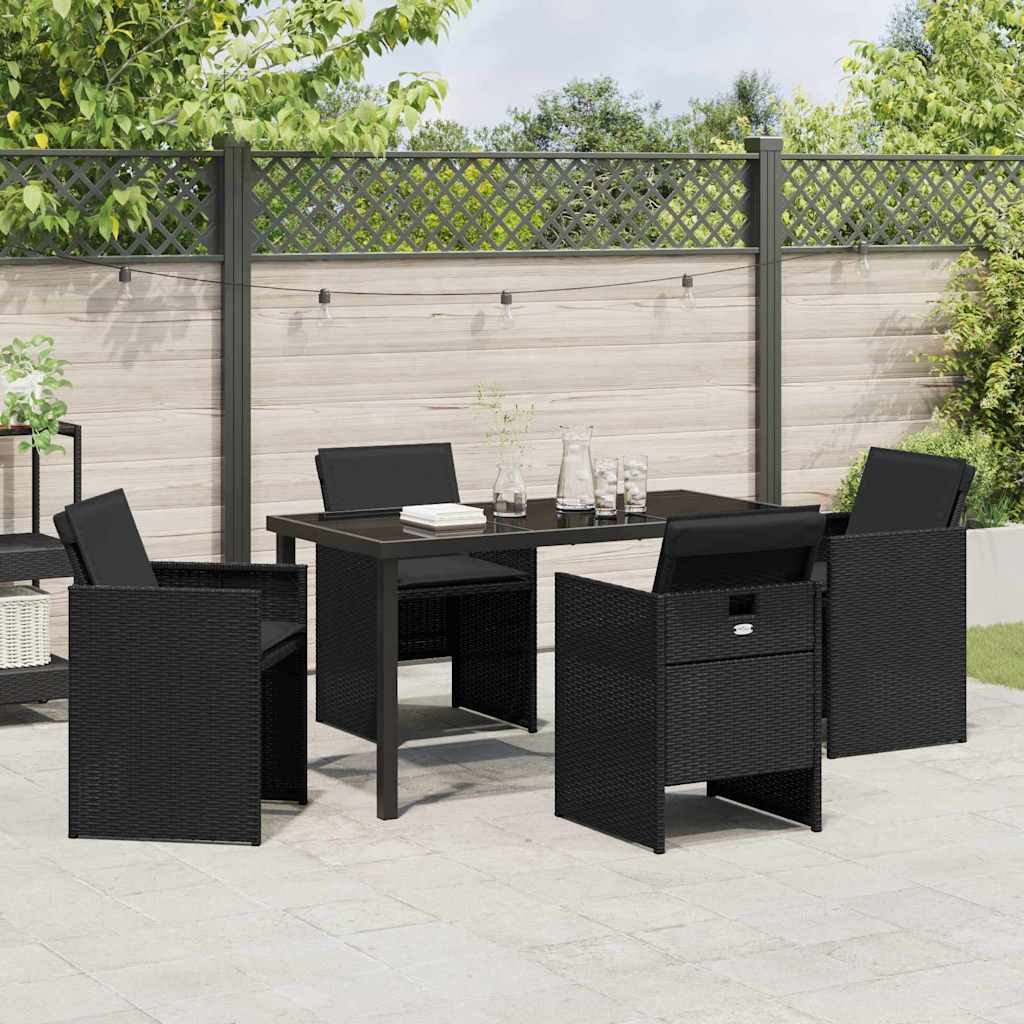 Garden Dining Set with Cushion Folding 5 pcs Black Poly rattan