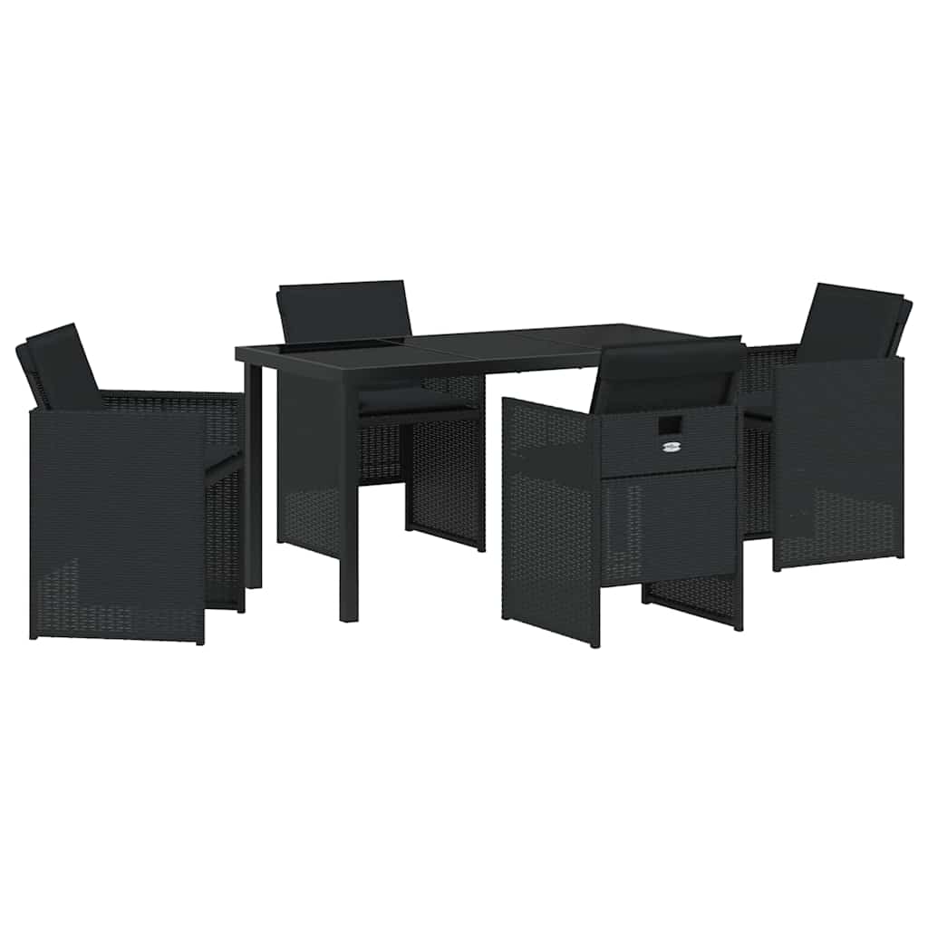 Garden Dining Set with Cushion Folding 5 pcs Black Poly rattan