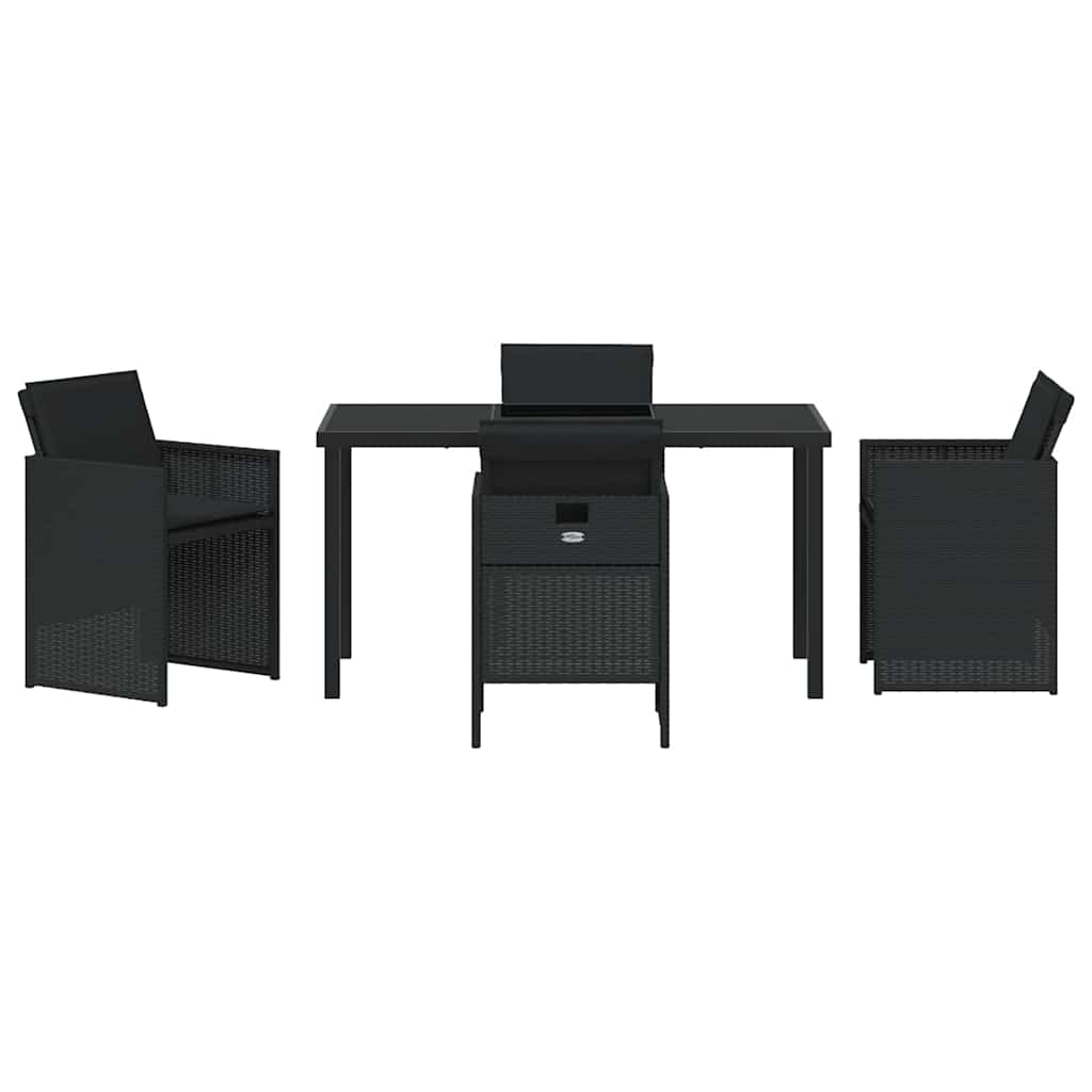Garden Dining Set with Cushion Folding 5 pcs Black Poly rattan