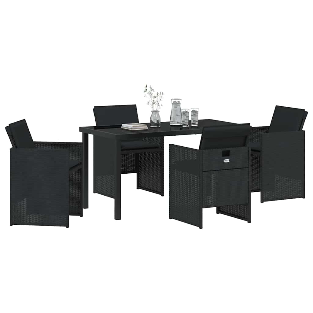 Garden Dining Set with Cushion Folding 5 pcs Black Poly rattan