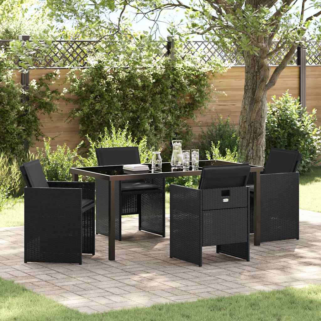 Garden Dining Set with Cushion Folding 5 pcs Black Poly rattan
