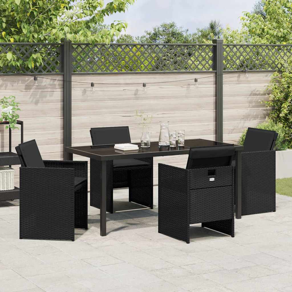 Garden Dining Set with Cushion Folding 5 pcs Black Poly rattan