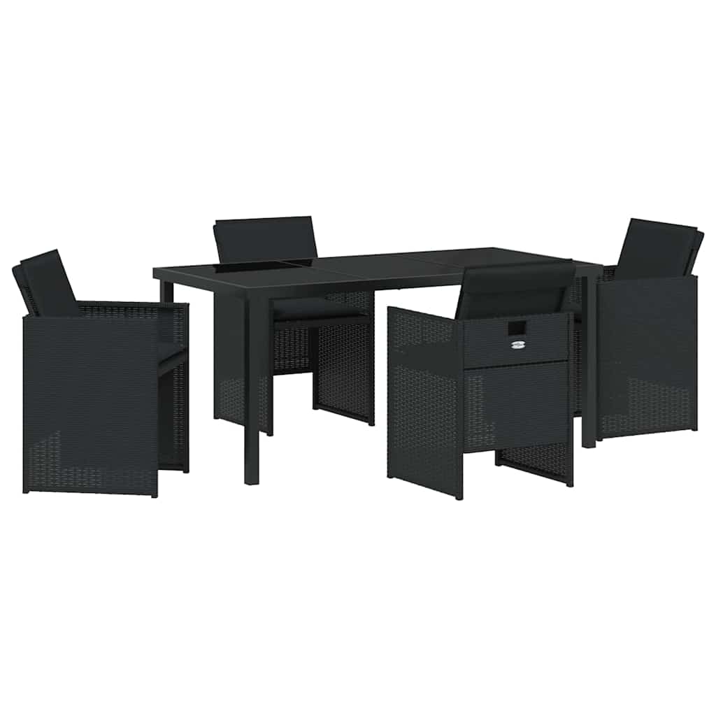 Garden Dining Set with Cushion Folding 5 pcs Black Poly rattan