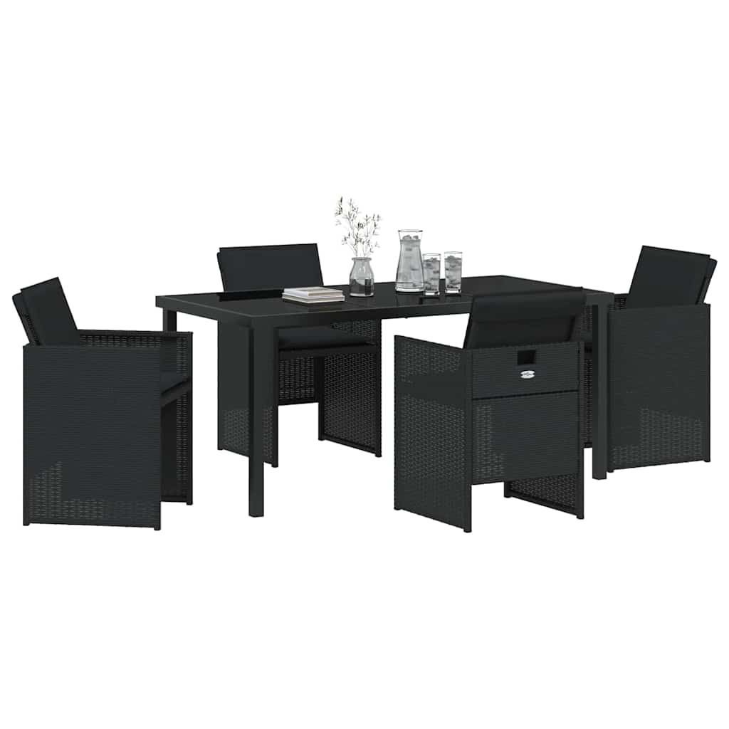 Garden Dining Set with Cushion Folding 5 pcs Black Poly rattan