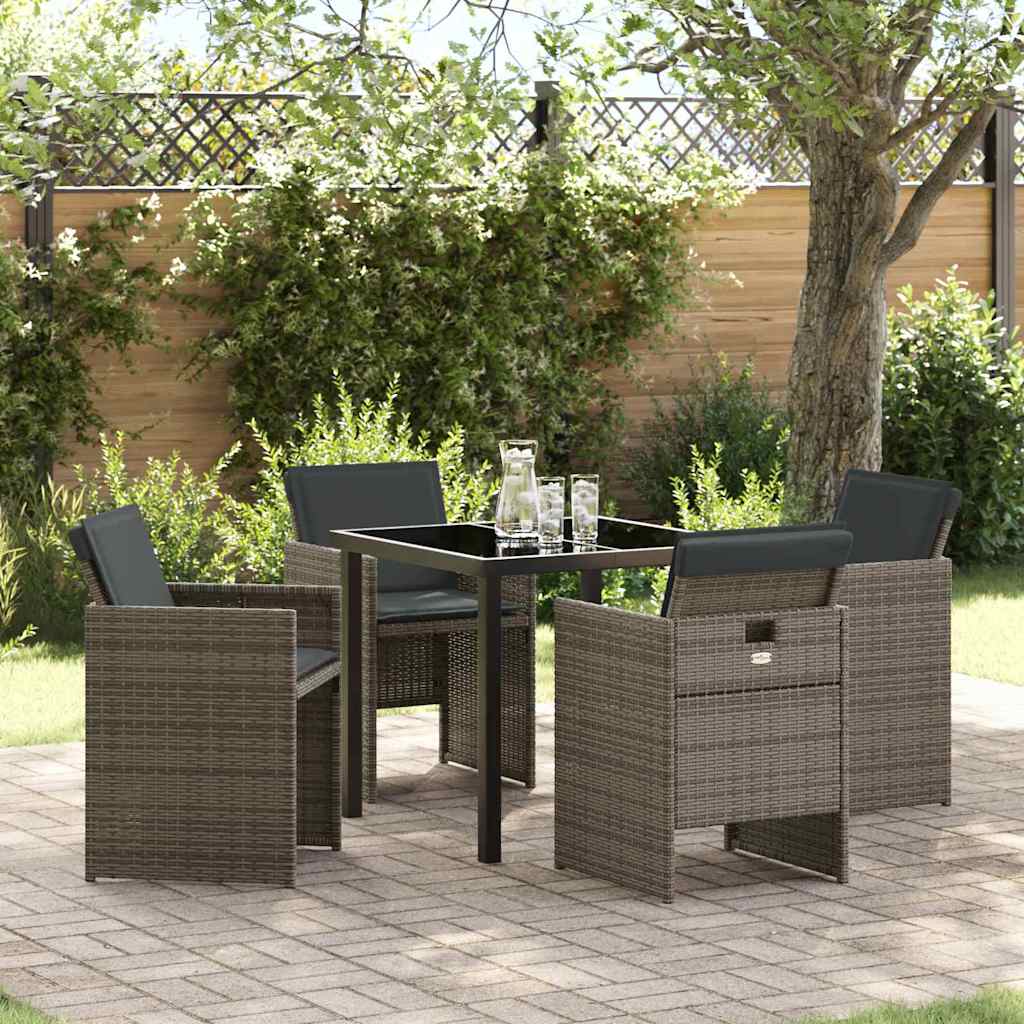 Garden Dining Set with Cushion Folding 5 pcs Grey Poly rattan
