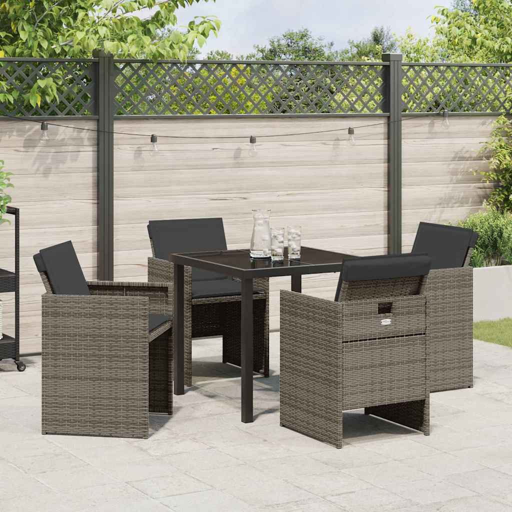 Garden Dining Set with Cushion Folding 5 pcs Grey Poly rattan