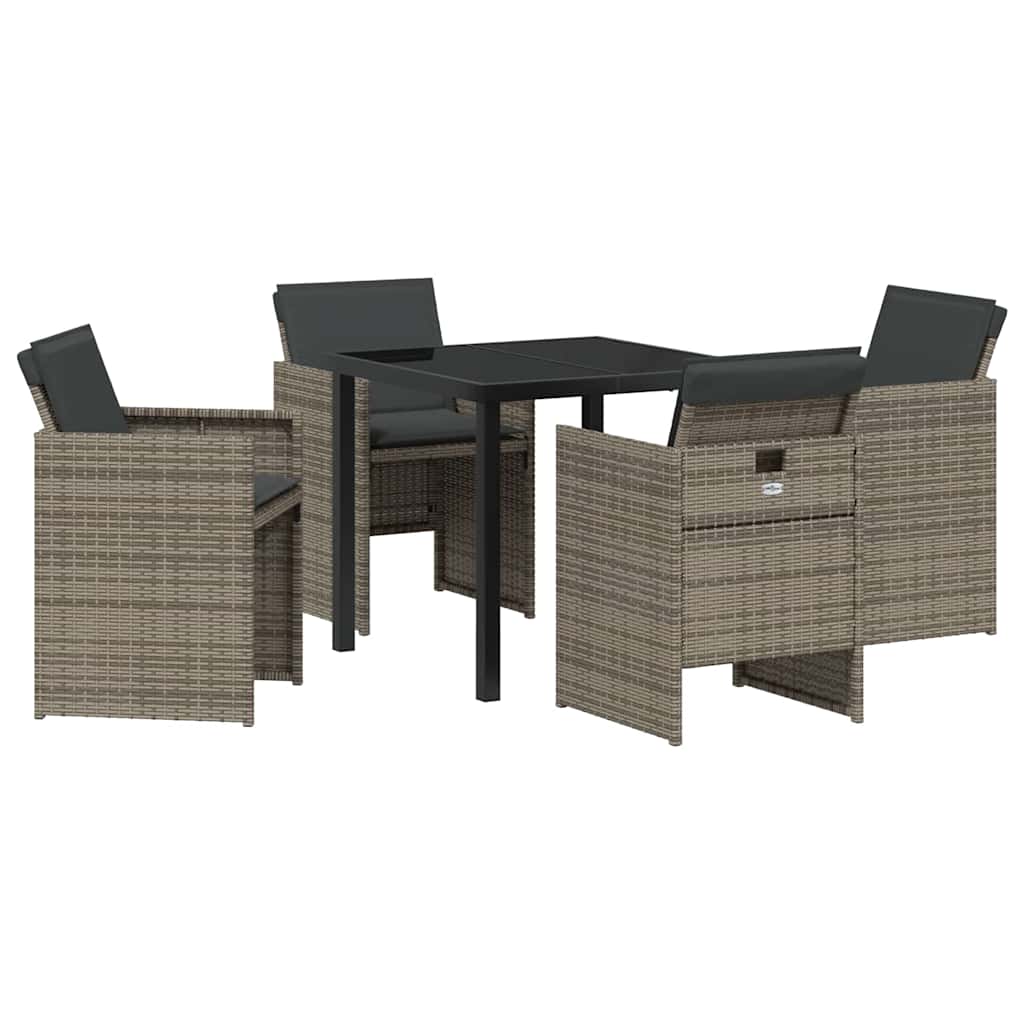 Garden Dining Set with Cushion Folding 5 pcs Grey Poly rattan