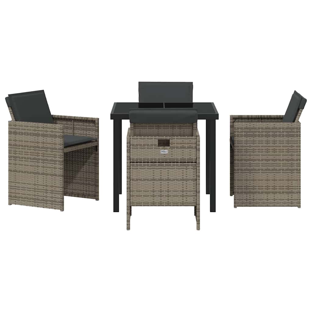 Garden Dining Set with Cushion Folding 5 pcs Grey Poly rattan