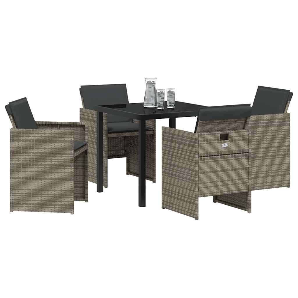 Garden Dining Set with Cushion Folding 5 pcs Grey Poly rattan