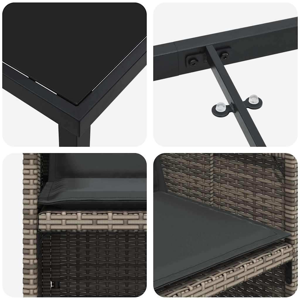 Garden Dining Set with Cushion Folding 5 pcs Grey Poly rattan