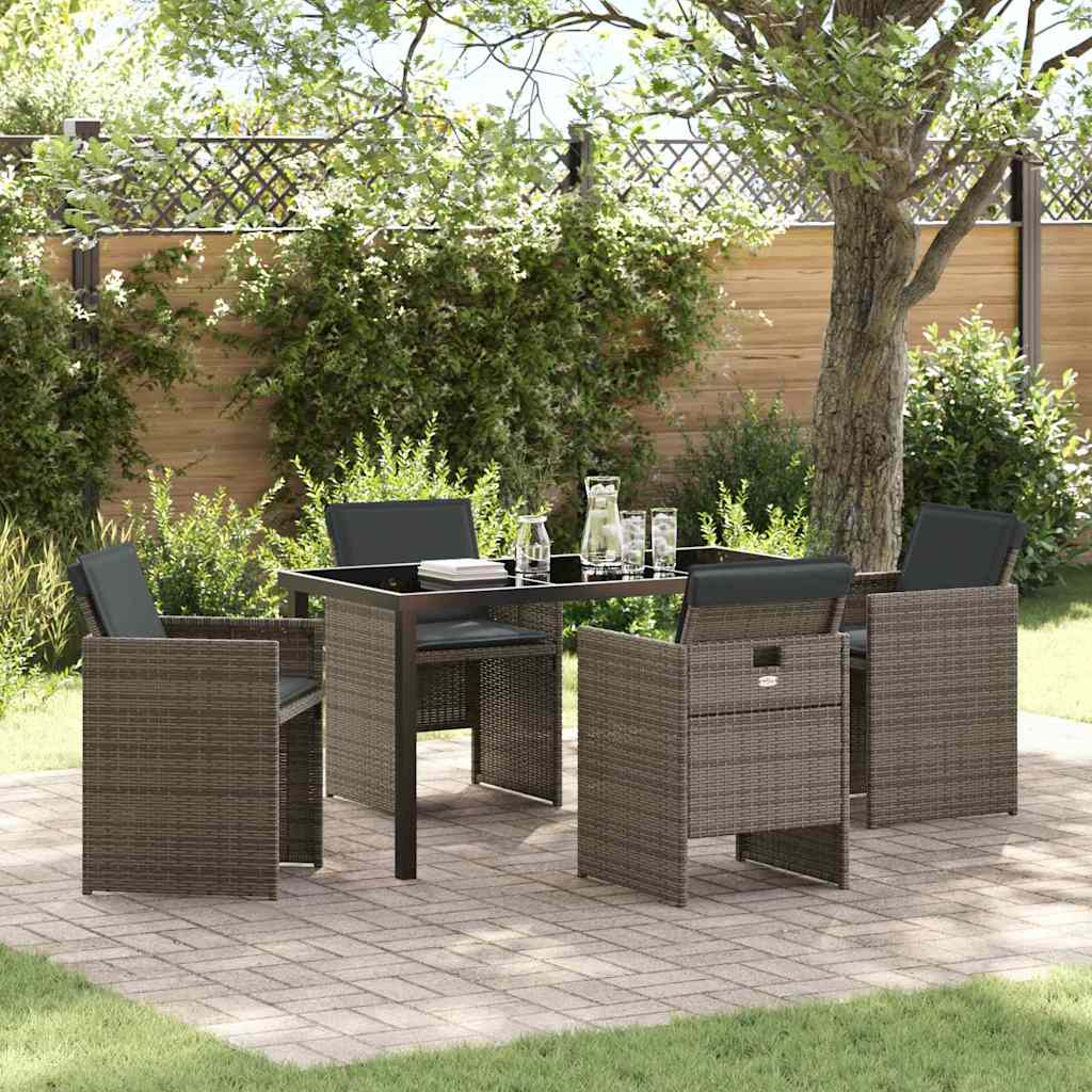 Garden Dining Set with Cushion Folding 5 pcs Grey Poly rattan