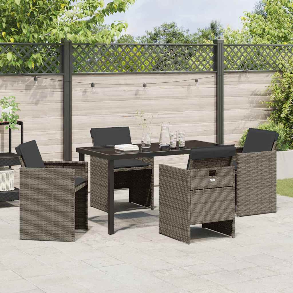 Garden Dining Set with Cushion Folding 5 pcs Grey Poly rattan