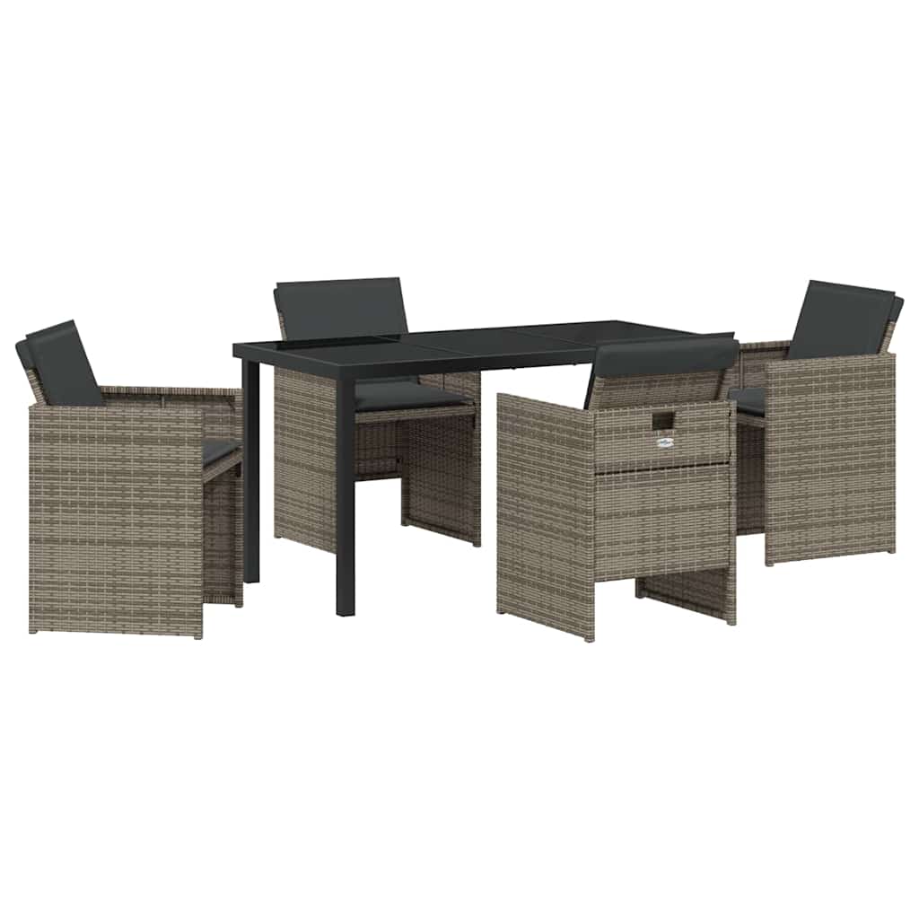 Garden Dining Set with Cushion Folding 5 pcs Grey Poly rattan