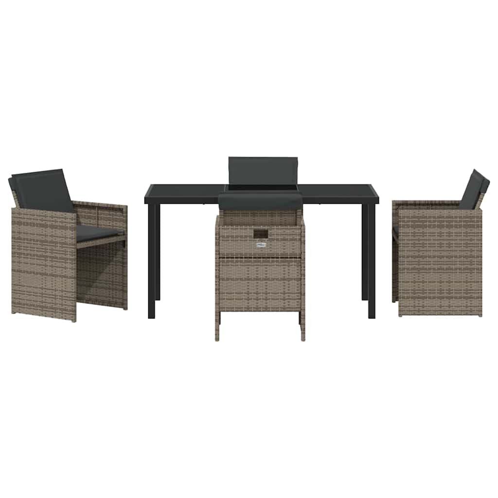 Garden Dining Set with Cushion Folding 5 pcs Grey Poly rattan