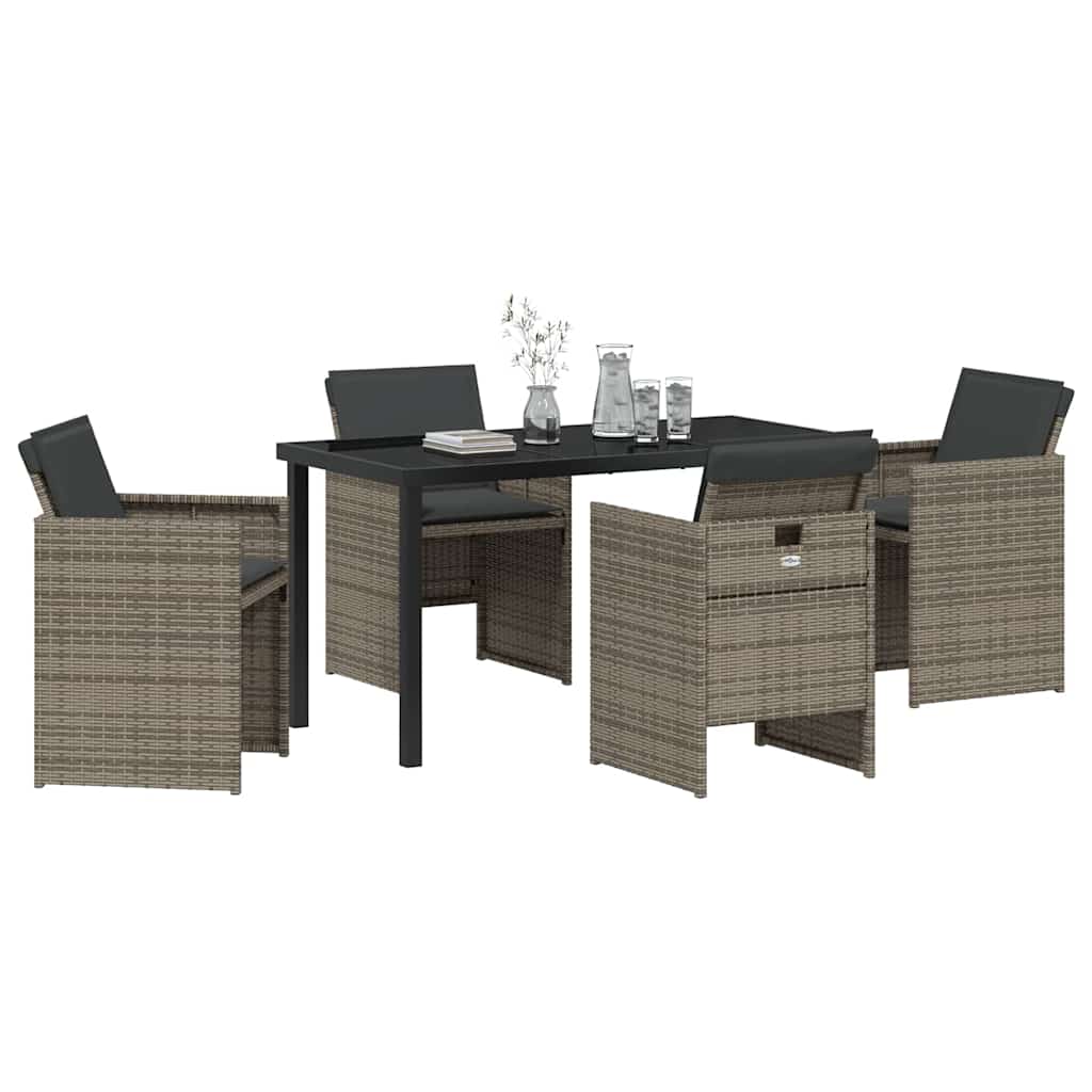 Garden Dining Set with Cushion Folding 5 pcs Grey Poly rattan